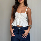 BXOXO Women Y2K Babydoll Peplum Cami Shirt Spaghetti Strap V Neck Ruffle Hem Camisole Sleeveless Summer Tops Streetwear